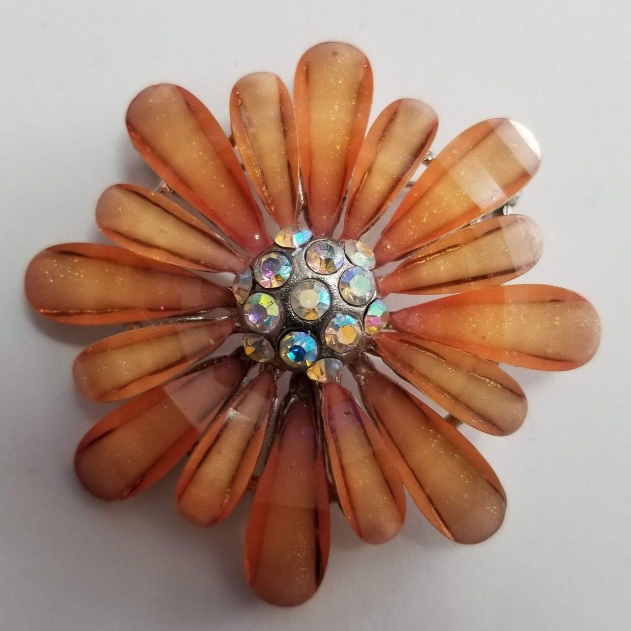 As Seen On Tv Vintage Robert Rose Brooch Pin Flower Rhinestone Aurora Borealis